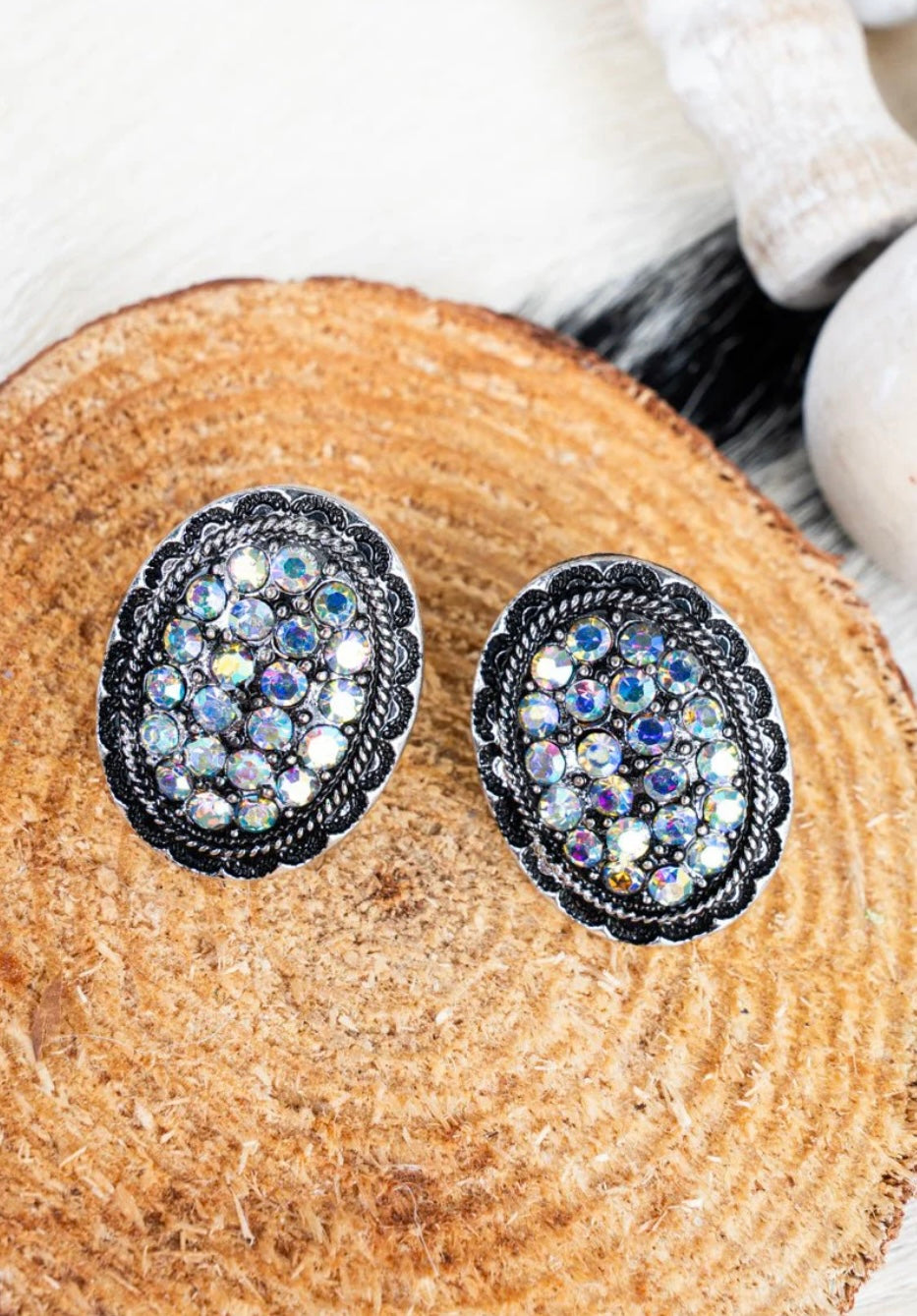 Oval Rhinestone Stud Earrings