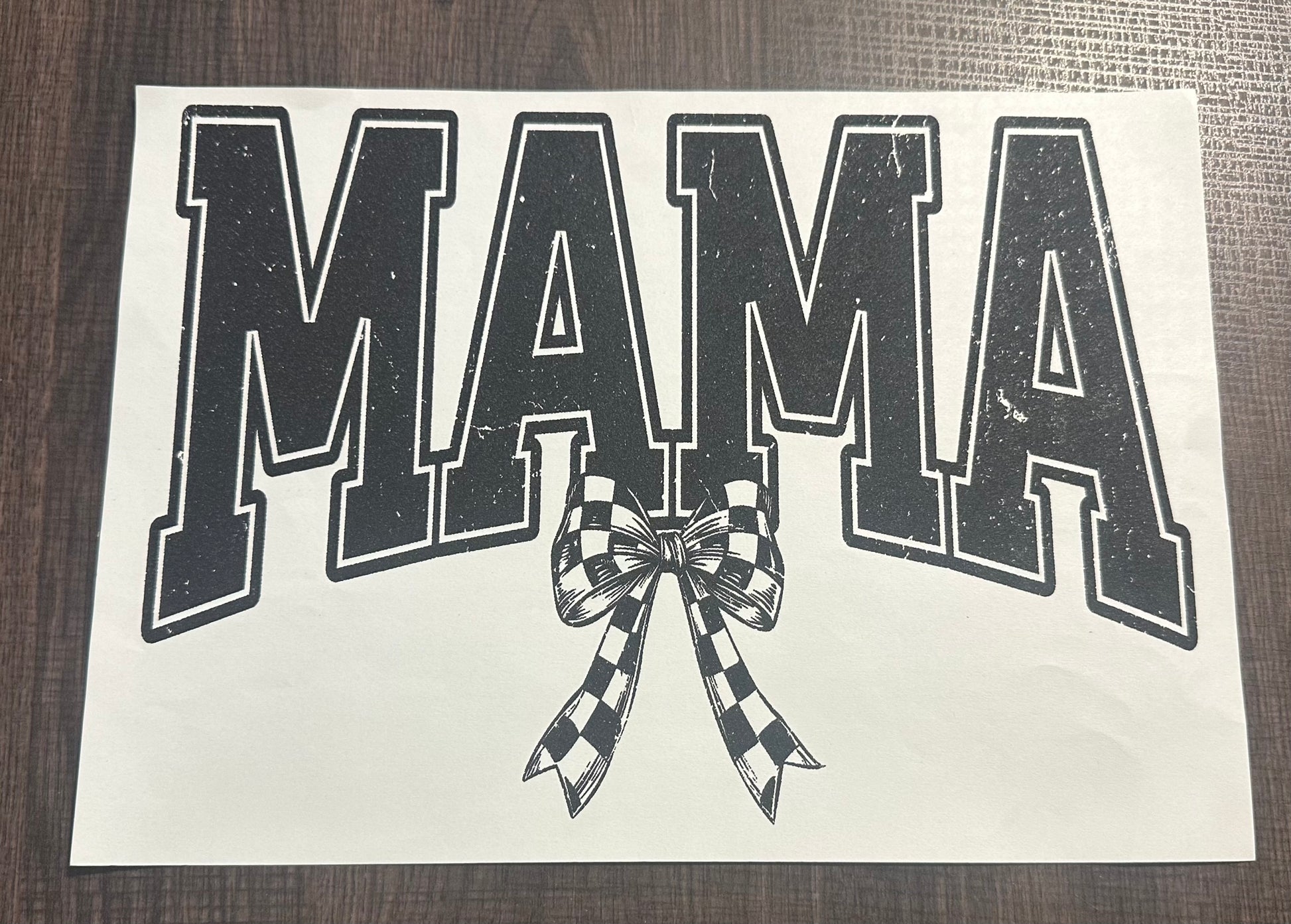 Mama With Checkered Bow Screen Print Iron  Transfer