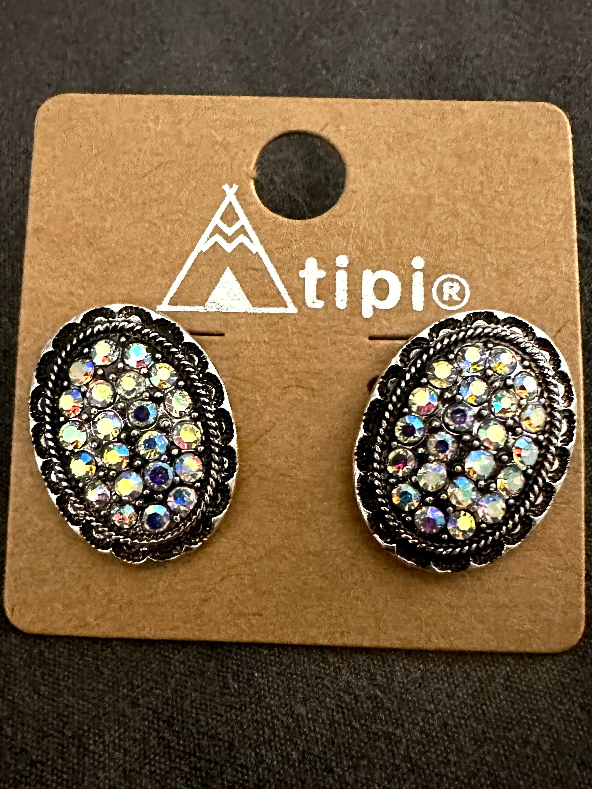 Oval Rhinestone Stud Earrings