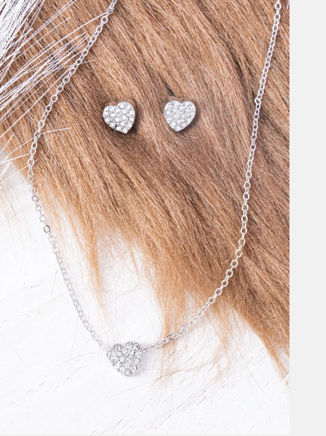 Rhinestone Heart Necklace & Earrings Set