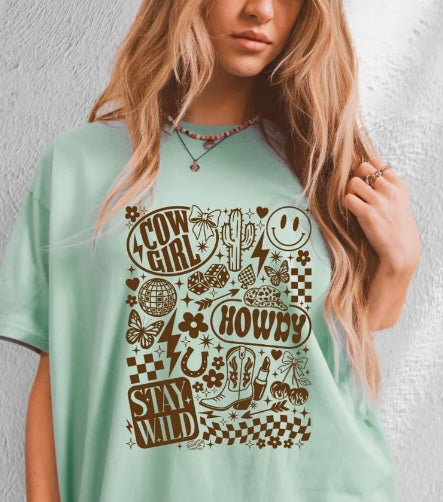 Stay Wild Howdy Cowgirl Symbol Screen Print Iron On  Transfer
