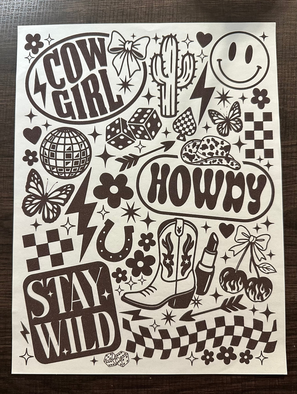 Stay Wild Howdy Cowgirl Symbol Screen Print Iron On  Transfer