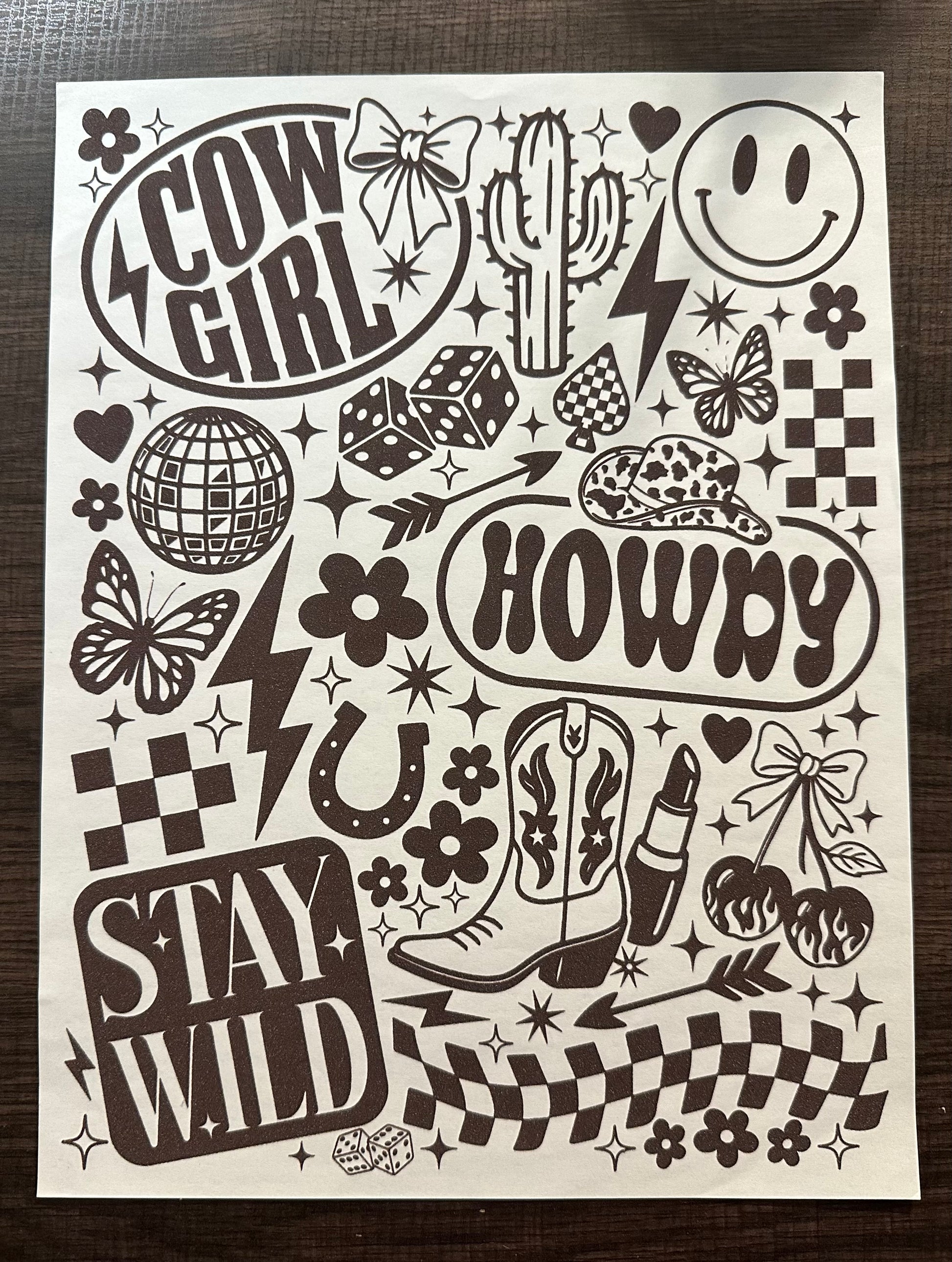 Stay Wild Howdy Cowgirl Symbol Screen Print Iron On  Transfer