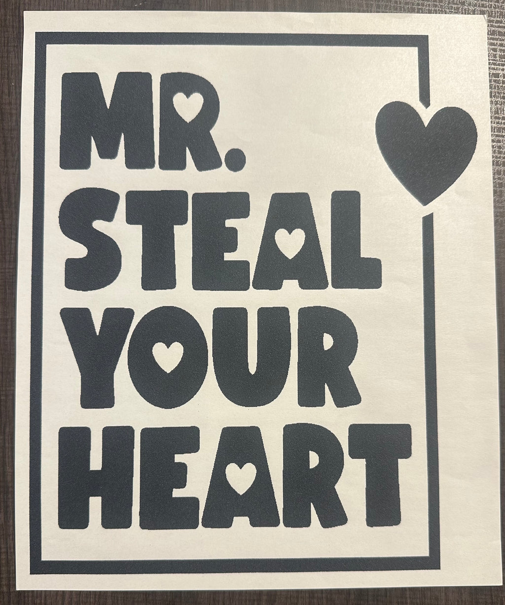 Mr Steal Your Heart Kids Screen Print Iron On Transfer
