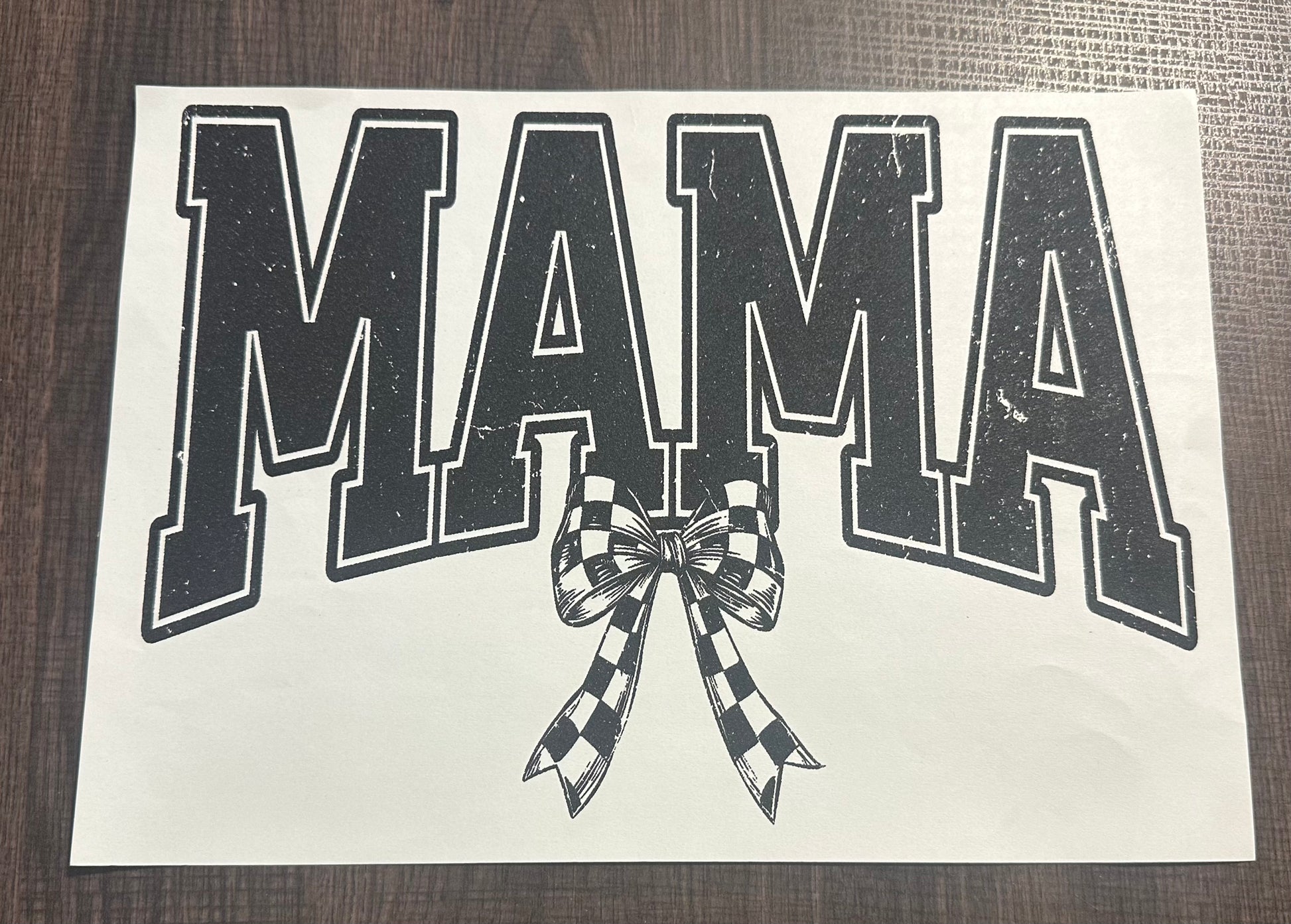 Mama With Checkered Bow Screen Print Iron  Transfer