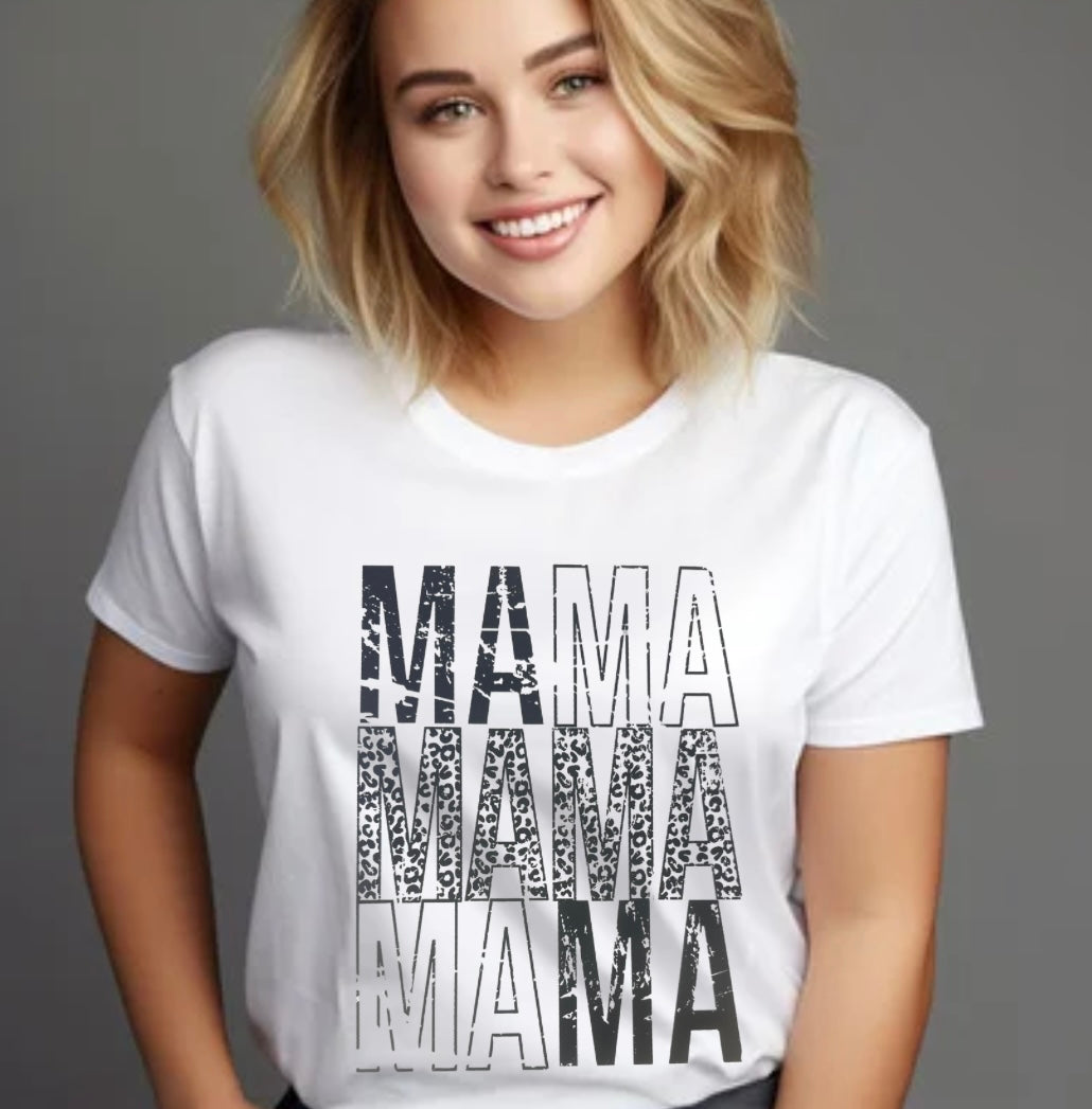 Mama With Leopard Print Screen Print Iron On Transfer