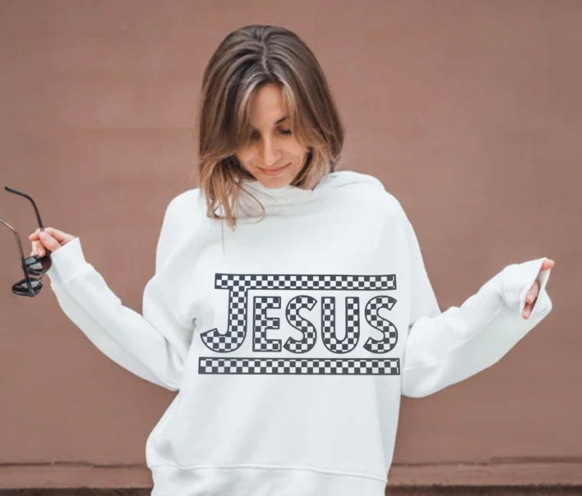 Jesus Checkered Screen Print Iron On Transfer